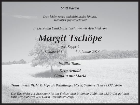 Traueranzeige von Margit Tschöpe von Ruhr Nachrichten