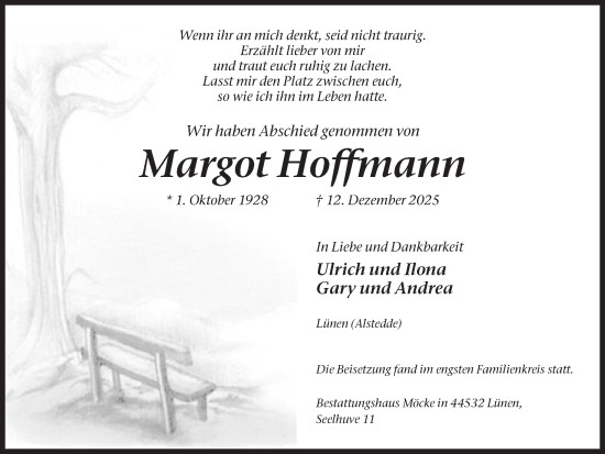 Traueranzeige von Margot Hoffmann von Lüner Anzeiger
