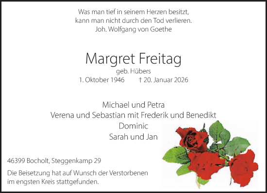 Traueranzeige von Margret Freitag 