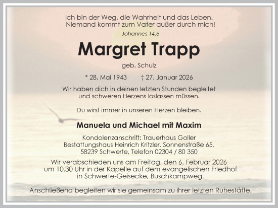 Traueranzeige von Margret Trapp von Ruhr Nachrichten