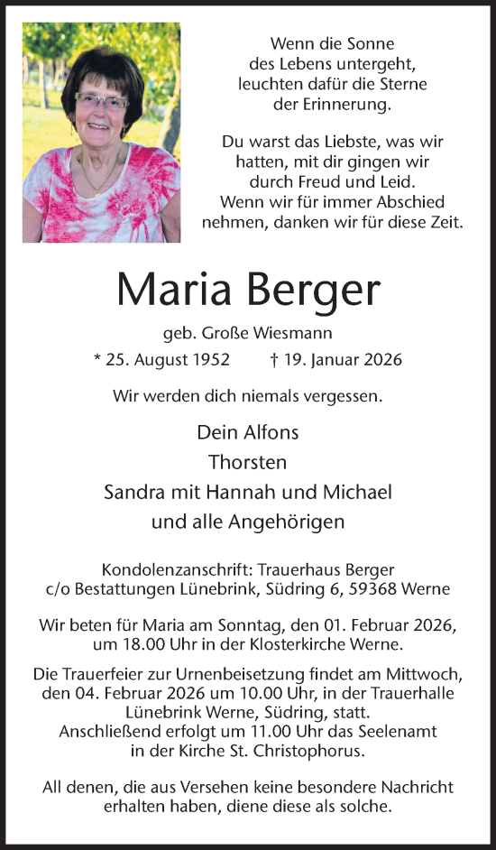 Traueranzeige von Maria Berger von Ruhr Nachrichten