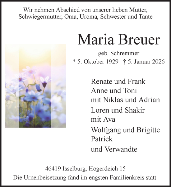 Traueranzeige von Maria Breuer 