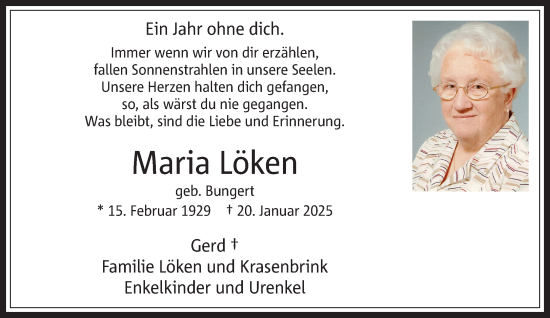 Traueranzeige von Maria Löken 
