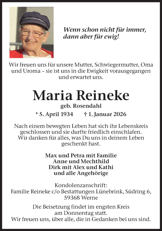 Traueranzeige von Maria Reineke von Ruhr Nachrichten