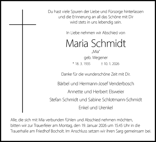 Traueranzeige von Maria Schmidt 