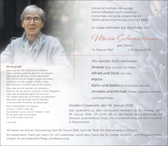 Traueranzeige von Maria Schwanekamp von Münsterland Zeitung