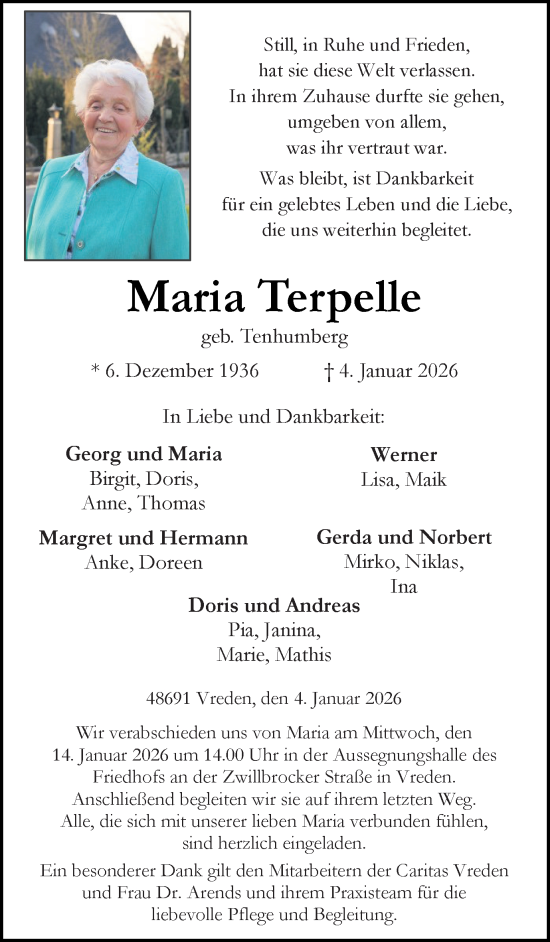 Traueranzeige von Maria Terpelle von Münsterland Zeitung