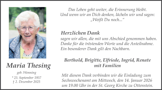 Traueranzeige von Maria Thesing von Münsterland Zeitung