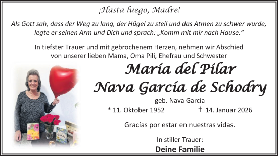 Traueranzeige von Maria del Pilar Nava Garcia de Schodry von Trauer Vest