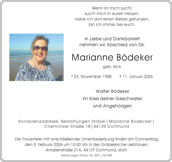 Traueranzeige von Marianne Bödeker von Ruhr Nachrichten