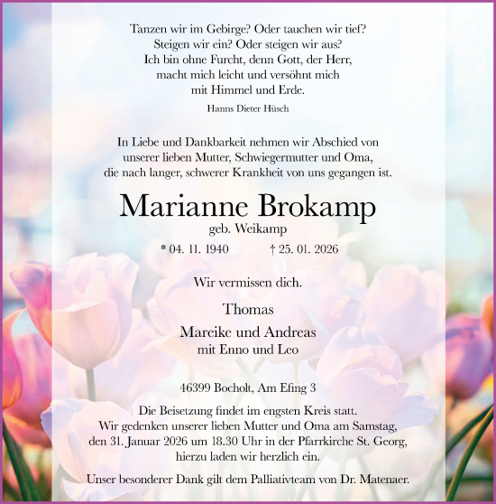Traueranzeige von Marianne Brokamp 