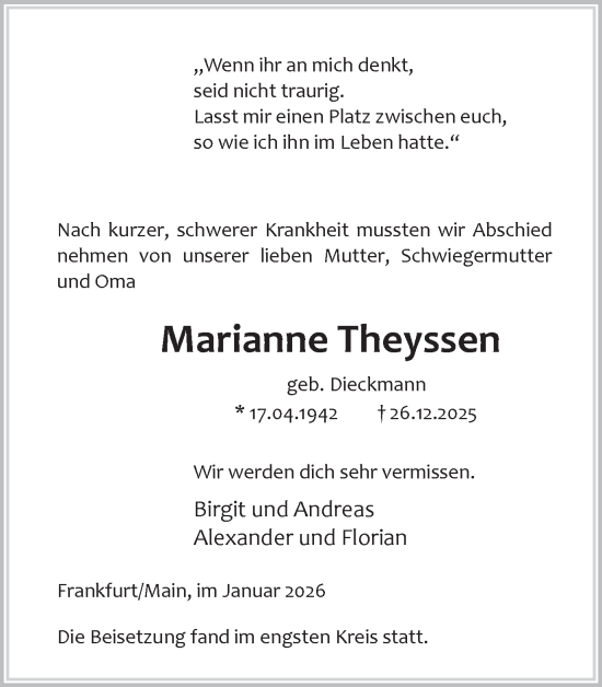 Traueranzeige von Marianne Theyssen von Ruhr Nachrichten