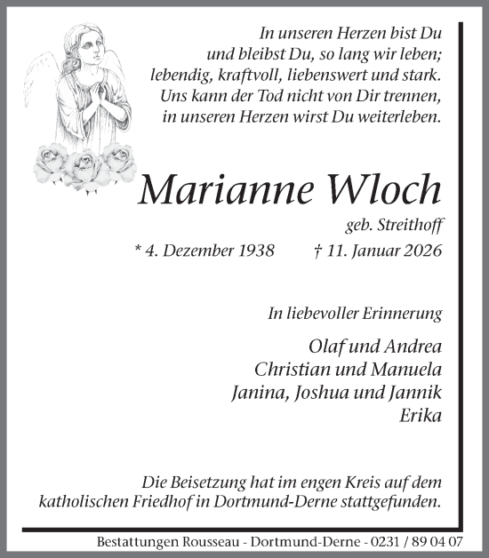 Traueranzeige von Marianne Wloch von Lüner Anzeiger