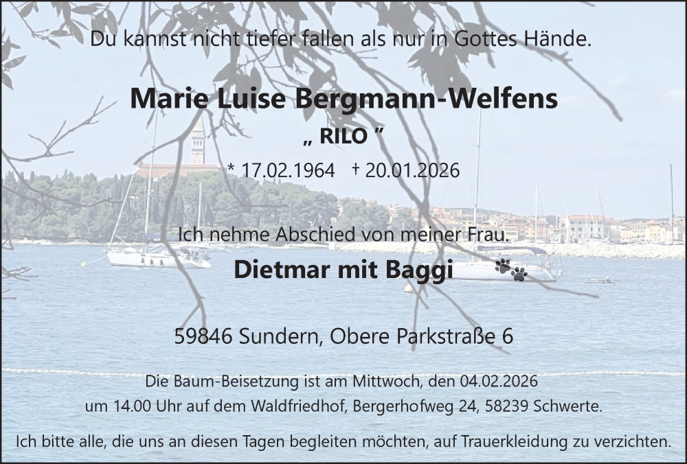  Traueranzeige für Marie Luise Bergmann-Welfens vom 27.01.2026 aus Ruhr Nachrichten