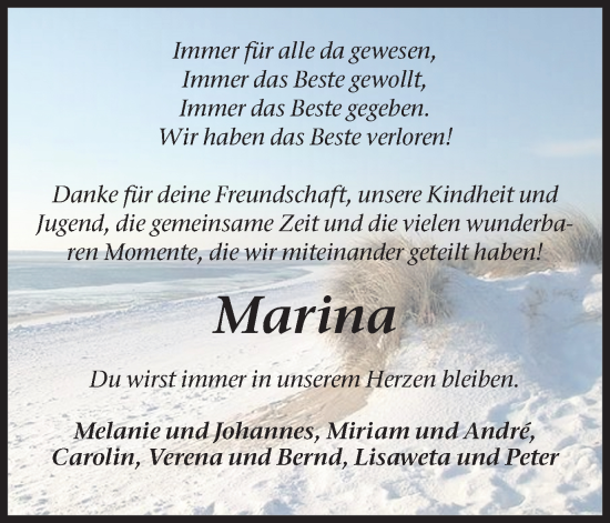 Traueranzeige von Marina Harmeling von Münsterland Zeitung