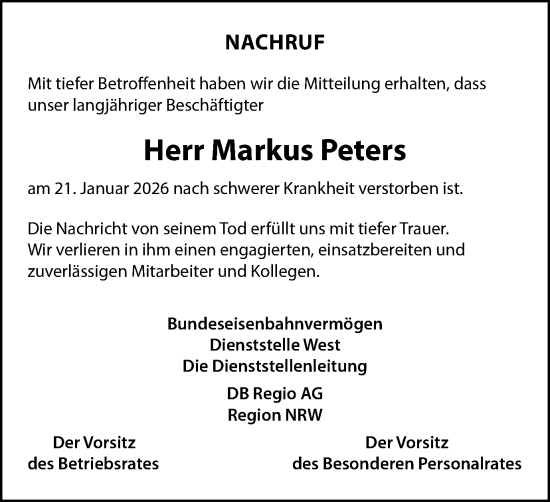 Traueranzeige von Markus Peters von Ruhr Nachrichten