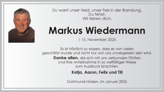 Traueranzeige von Markus Wiedermann von Ruhr Nachrichten
