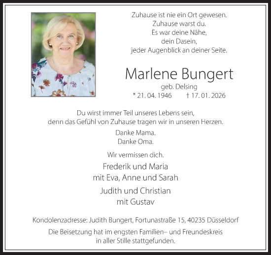 Traueranzeige von Marlene Bungert 