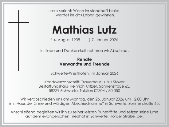 Traueranzeige von Mathias Lutz von Ruhr Nachrichten