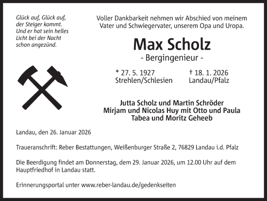 Traueranzeige von Max Scholz von Ruhr Nachrichten