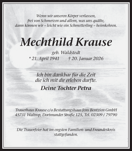 Traueranzeige von Mechthild Krause von Trauer Vest