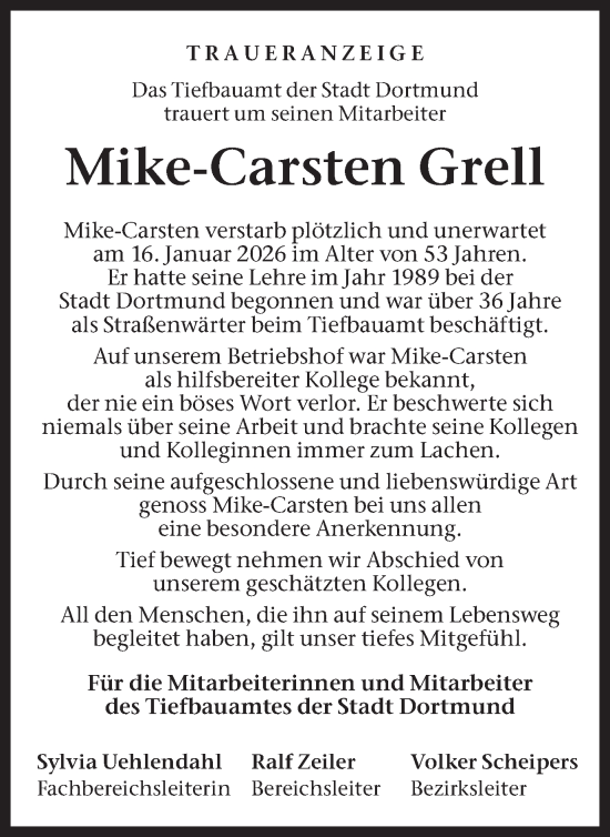 Traueranzeige von Mike-Carsten Grell von Ruhr Nachrichten