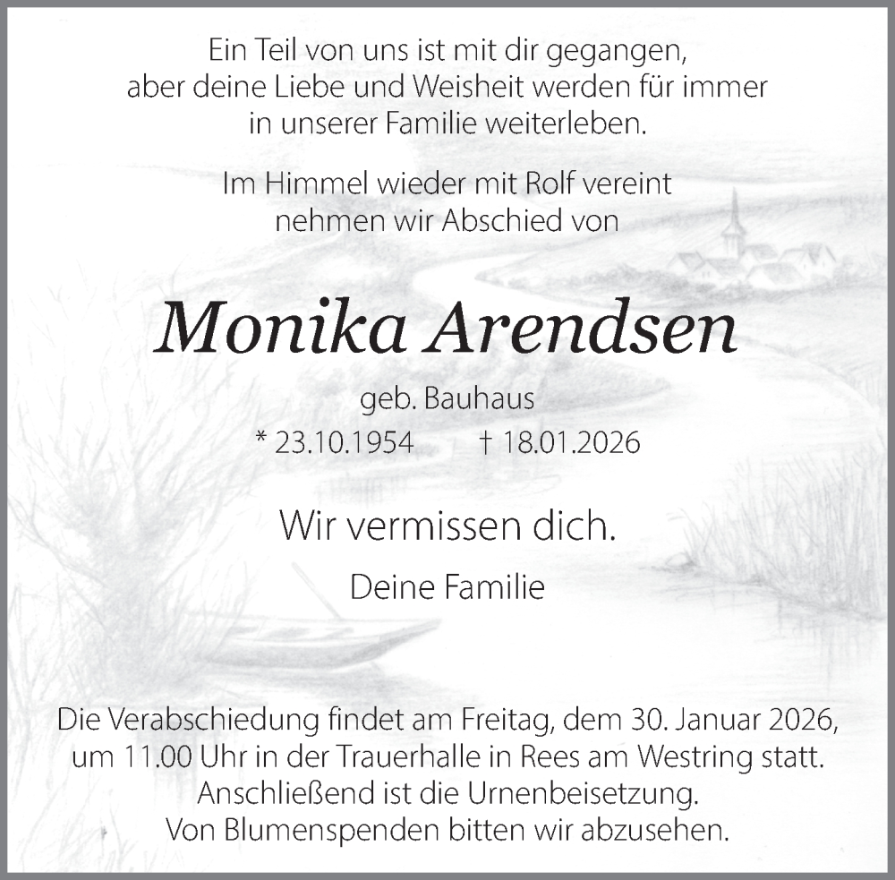  Traueranzeige für Monika Arendsen vom 26.01.2026 aus 