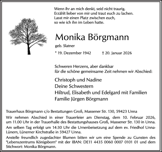 Traueranzeige von Monika Börgmann von Hellweger Anzeiger