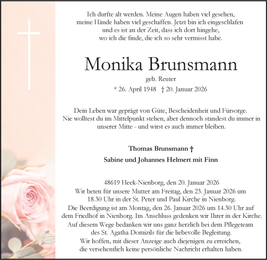 Traueranzeige von Monika Brunsmann von Münsterland Zeitung
