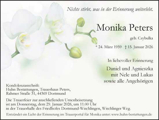 Traueranzeige von Monika Peters von Ruhr Nachrichten