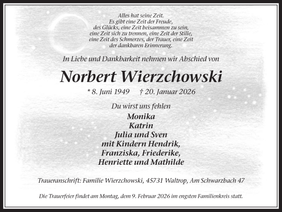 Traueranzeige von Norbert Wierzchowski von Trauer Vest