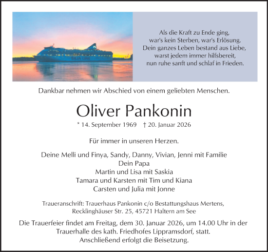 Traueranzeige von Oliver Pankonin von Ruhr Nachrichten und Halterner Zeitung