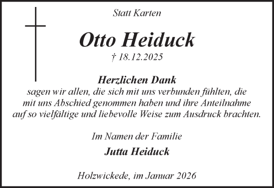 Traueranzeige von Otto Heiduck von Hellweger Anzeiger