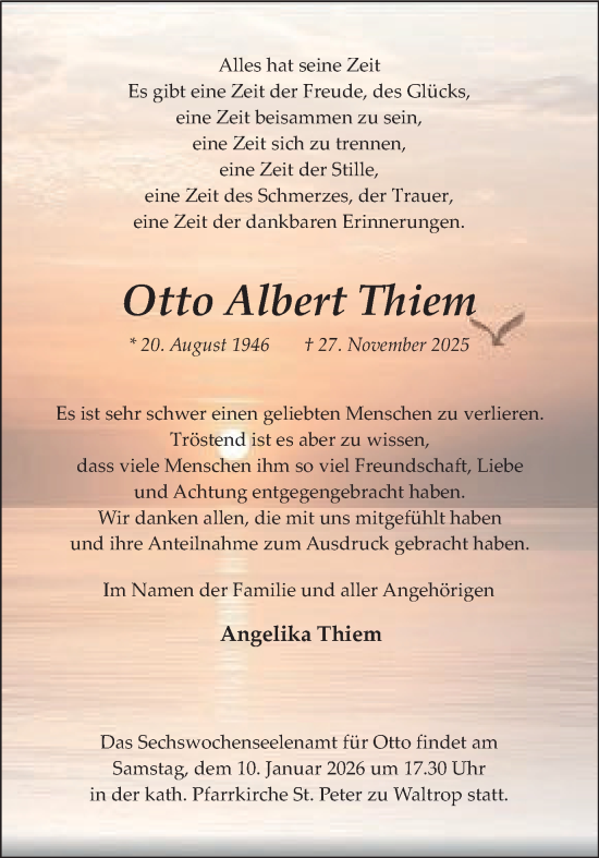 Traueranzeige von Otto Albert Thiem von Trauer Vest