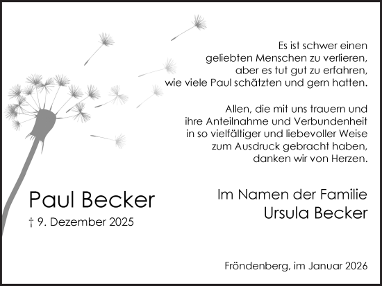Traueranzeige von Paul Becker von Hellweger Anzeiger