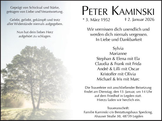 Traueranzeige von Peter Kaminski von Münsterland Zeitung
