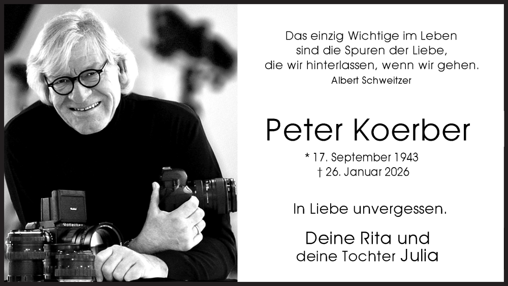  Traueranzeige für Peter Koerber vom 31.01.2026 aus Ruhr Nachrichten und Dorstener Zeitung