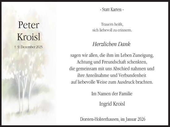Traueranzeige von Peter Kroisl von Ruhr Nachrichten und Dorstener Zeitung