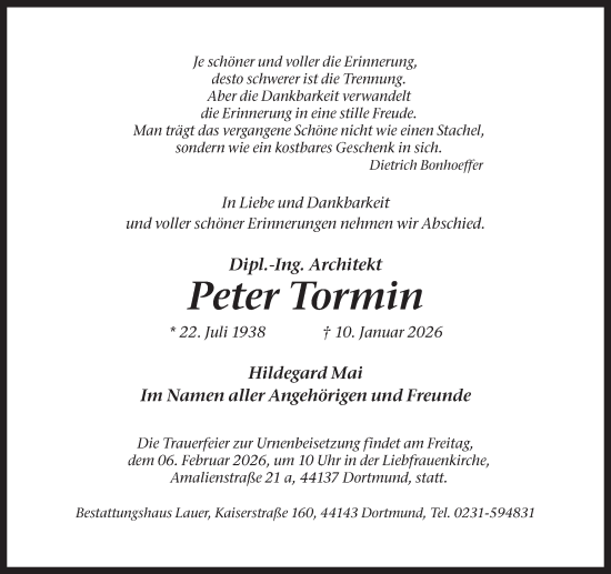 Traueranzeige von Peter Tormin von Ruhr Nachrichten