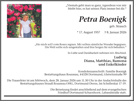 Traueranzeige von Petra Boenigk von Ruhr Nachrichten