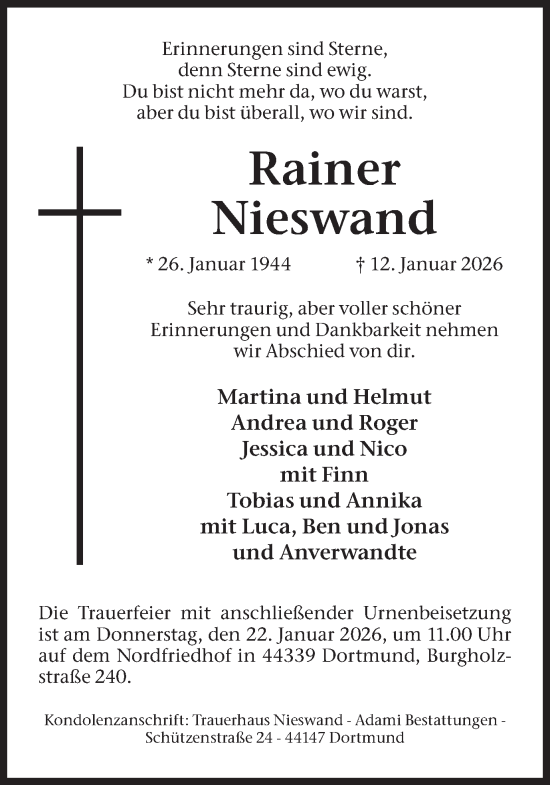 Traueranzeige von Rainer Nieswand von Ruhr Nachrichten