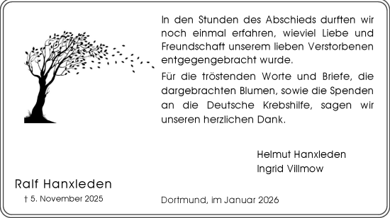 Traueranzeige von Ralf Hanxleden von Ruhr Nachrichten
