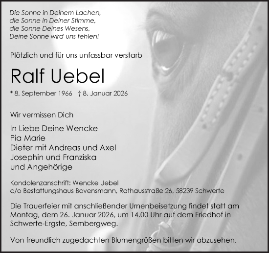 Traueranzeige von Ralf Uebel von Ruhr Nachrichten