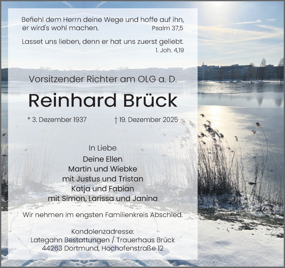  Traueranzeige für Reinhard Brück vom 03.01.2026 aus Ruhr Nachrichten