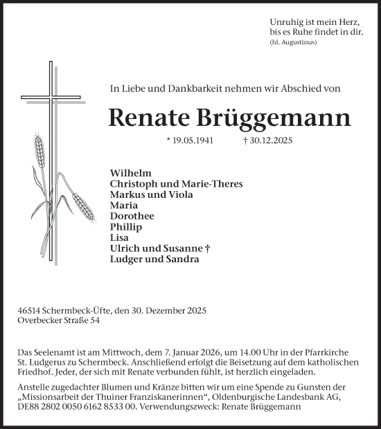 Traueranzeige von Renate Brüggemann von Ruhr Nachrichten und Dorstener Zeitung