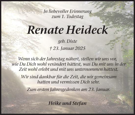 Traueranzeige von Renate Heideck von Ruhr Nachrichten