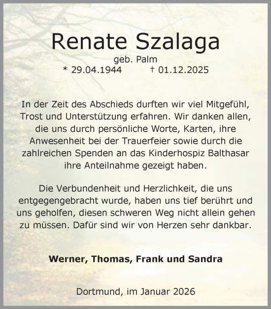 Traueranzeige von Renate Szalaga von Ruhr Nachrichten
