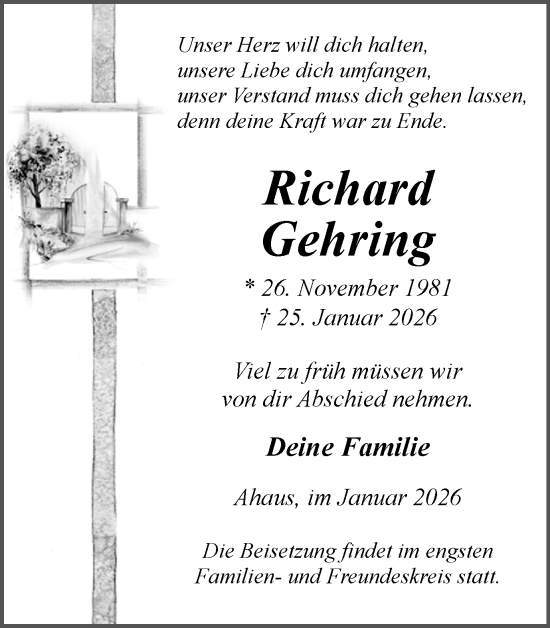 Traueranzeige von Richard Gehring von Münsterland Zeitung