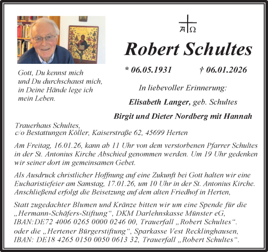 Traueranzeige von Robert Schultes von Trauer Vest