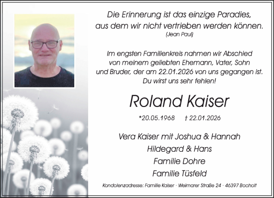 Traueranzeige von Roland Kaiser 